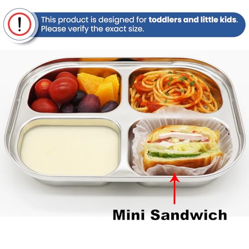 Korean Stainless Steel Divided Plates for Toddlers & Kids, Non-Toxic, 2PK - size: 4 Compartments
