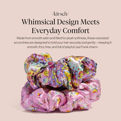 Lisa Frank x Kitsch Pillow Satin Scrunchies for Women - 2pcs - color: Lisa Frank