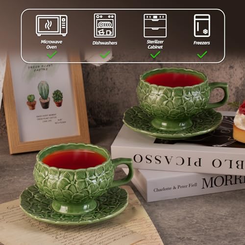 KAMMAK Tea Cups and Saucers Set of 2, 8.5 oz Porcelain Coffee Cups, 561N - size: 7KPSP561N