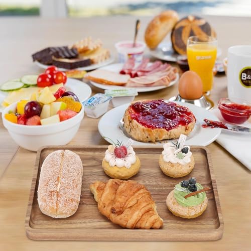 2 PCS Solid Acacia Wood Serving Trays 13 * 9 inch Rectangular Wooden Serving Platters Natural Wooden Boards for Bar Coffee Party（Wood Log Color） - color: Wood Log Color, size: 13" x 9"