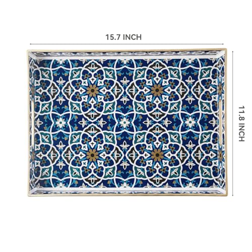 AGIOTA Coffee Table Trays for Living Room Serving Tray with Handles, Modern Large Tray for Ottoman Coffee Table - color: Indigo Naturalis