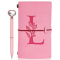 Personalized Journal Gift-Pink Initial Leather Journal+Heart Diamond Pen Set,Travel Notebook Diary Gifts,Refillable Notepads,Christmas,Birthday Gifts for Women Girls (7.9"x4.7") (L) - style: L