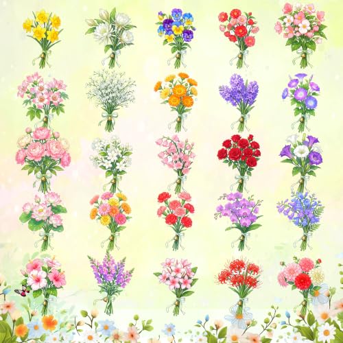 50Pcs Flower Stickers, Roses Tulips Lavender Floral Bouquet Decals, Flower Vinyl Waterproof Stickers for Water Bottle Laptop Scrapbook Journal Phone Decor Party Favors DIY Crafts Birthday Gifts - color: Bouquet