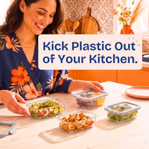 Non-Toxic Glass Food Containers with Lids, 4-Pack, 21 oz, Airtight, Gray - color: Gray, size: 21 Oz