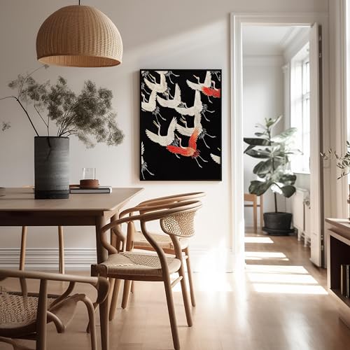 Poster Master Flying Cranes Poster - Red White Cranes Print - Japanese Art - Gift for Him, Her, Bird Watcher, Animal Lover - Wall Decor for Home, Office, Living Room, Bedroom - 8x10 UNFRAMED Wall Art - color: Style-14, size: 8"L x 10"W