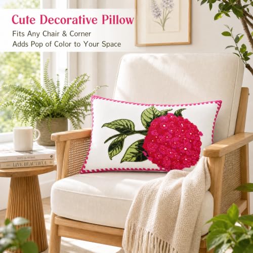 Alysheer Hydrangea Embroidered Lumbar Throw Pillow Covers 12"x 20",Hot Pink - color: Hydrangea Hot Pink, size: 20" x 12" (Pack of 1)
