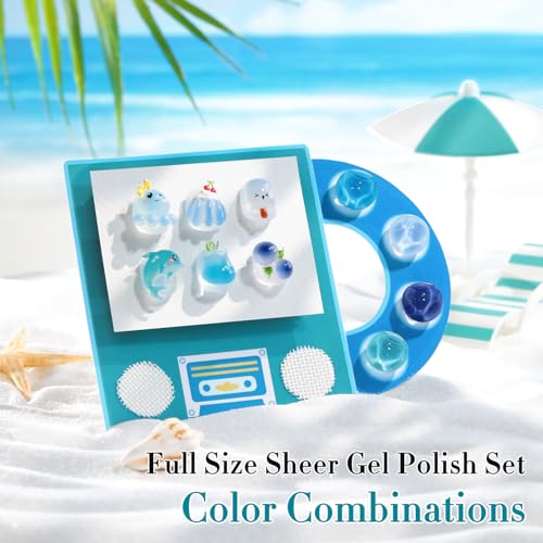Double Rhythm 6 Pcs 15 ML Gel Polish Set Same Color Same Bottle Soak Off Gel Polish Kit Nail Art Manicure Salon DIY at Home for Women (Jelly Milky Light Dark Blue Navy-T6-82) - color: Jelly Blue