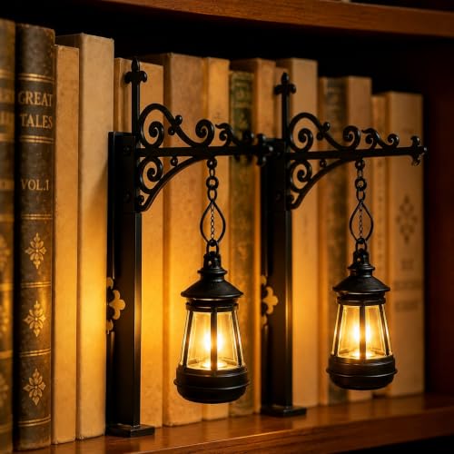 2PCS Library Lantern Decorative Bookshelf Lighting Mini Bookshelf Lamp Between Books for Hidden Display Portable Table Desk Luminaire for Home Library Study Reading Corner - color: Wizard Lantern