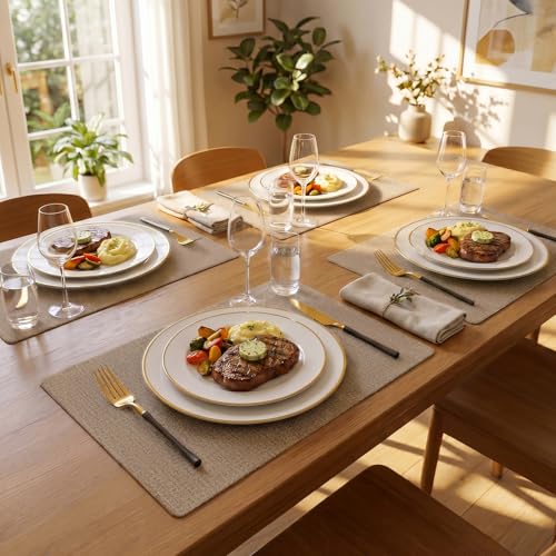 Romanstile Faux Leather Vinyl Placemats Set of 6, Coffee - color: Coffee