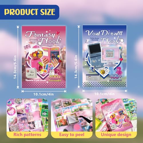 2 Pack Y2K Sticker Book Set 60 Sheets 800+ Vintage Aesthetic Stickers - color: Y2k 2 in 1