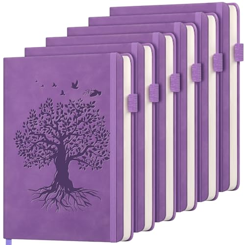 6 Pack Lined Journal Notebook for Women Men, A5 Hardcover Leather Journals - color: A-Tree-Purple, size: 6 Pack-A5（5.8"×8.3"）