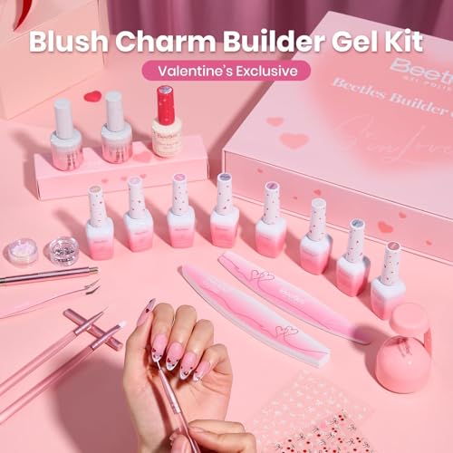 Beetles Builder Gel Nails Kit with UV Lamp, Pink Building Gel - color: C-Blush Charm