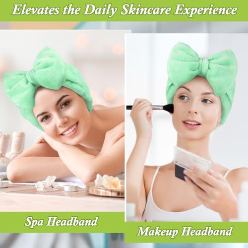 Shintop Makeup Headband, Soft Spa Headband with Bow for Skincare - color: Light Green