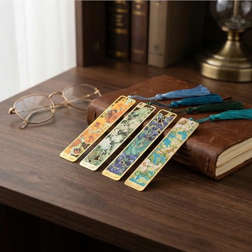 Metal Bookmarks with Tassels, 4 Pack Oil Painting Designs
