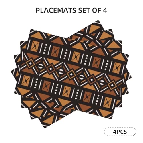 African Tribal Placemats Rectangle Linen Table Placemet Set of 4 - color: Brown Black, size: Set of 4