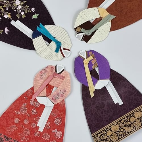 Korean Hanbok Money Envelopes - Traditional Gift Card Holders 6-Piece Set with Gold Accents