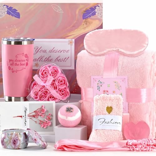 Gifts for Women,Spa Gift Sets,Birthday Gift Baskets,Blanket,Candle,Mugs