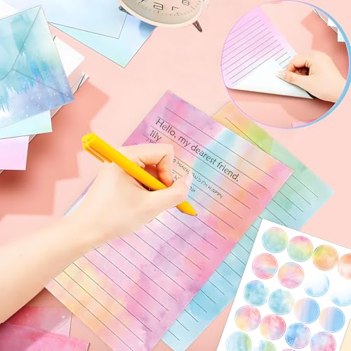 FUNCLASS 160 Pcs Watercolor Stationery Set Letter and Envelopes - color: watercolor-A
