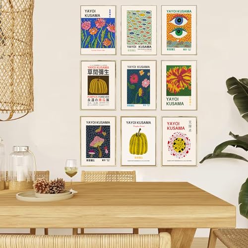 Yayoi Kusama Posters, Vintage Yayoi Kusama Wall Art Prints Gallery Exhibition Poster Set, 草間弥生 Japanese Canvas Paintings Aesthetic Wall Decor for Bedroom,Bathroom,Living Room,Hallway |Unframed 8"x10"- - color: Kusama 01