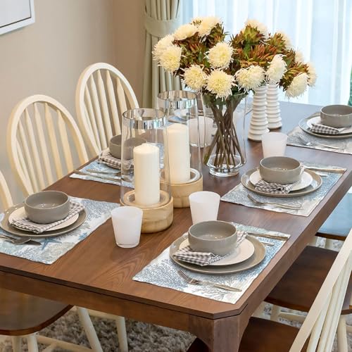 Starfish Place Mats for Kitchen Table Coastal Style Summer Beach Theme Seasonal Linen Placemats Set of 4 Watercolor Blue Coral Shells Dinner Mats 12"x18" - color: Ocean 12, size: 12x18"Placemats x4