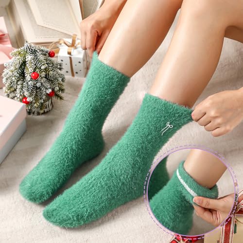 Geyoga 5 Pairs Fuzzy Bow Socks for Women Fluffy Slipper Gift - color: Bright Color