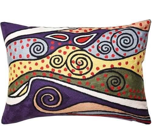 Lumbar Cushion Cover Hand Embroidered Wool 13x21 (Purple Night Sky Pillow Cover) - color: Purple Night Sky Pillow Cover