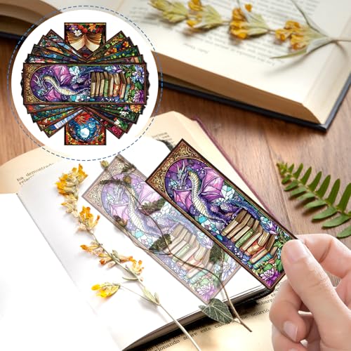 Wxiben 10 Pcs Dragon Stained Glass Transparent Bookmarks for Book Lovers - style: Dragon Stained Glass