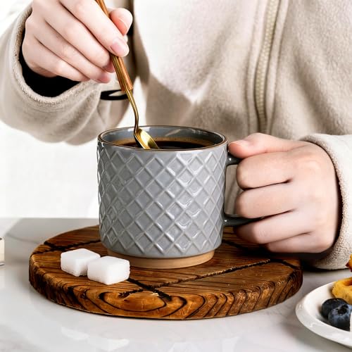 GBhome 8 OZ Stackable Coffee Mugs Set of 4, Ceramic Coffee Cups Set - color: Gray, size: 8 Ounces