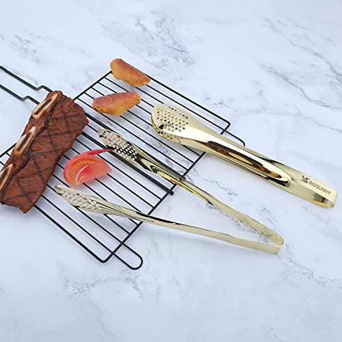 MSY BIGSUNNY Stainless Steel Buffet Tongs - 11" Kitchen Food Tong for Cooking and Serving, Set of 2, Gold - color: Gold 11" Serving Tongs