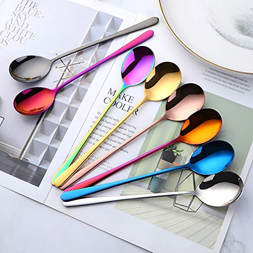 Buyer Star 8-Piece Dinner Table Spoons 8-Inch Stainless Steel Metal Korean Soup Spoons in 8 Colors - color: 8 color