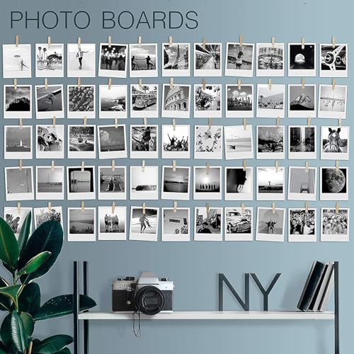 100 Pack Mini Self Adhesive Clips for Pictures - Wood Clip Photo Holders for Wall, Photo Cards Hanging Display Board & Picture Boards, Artwork Photos Holders Hangers Room Decor (Light Wood 100pack) - color: 100 Light Wood