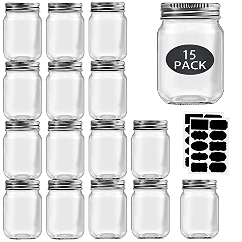 Rainforce 16 oz Mason Jars with Silver Lids 15 Pack Pint Glass Canning Jars - color: Silver