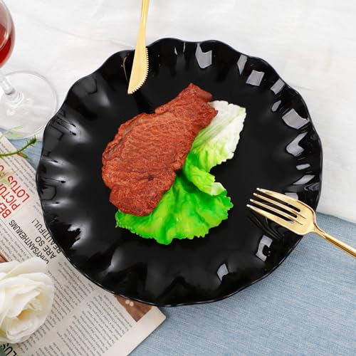 LIYH 24 Pcs Black Plastic Plates Reusable – Unbreakable, Dishwasher Safe - color: Black, size: 24(12 Guests)