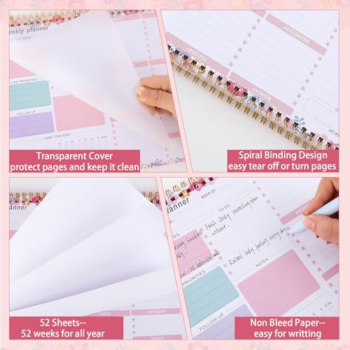 Thboxes Weekly Desk Planner, 8.5x11In To Do List Notepad, 52 Sheets, Floral - color: Light Pink Broken Flower