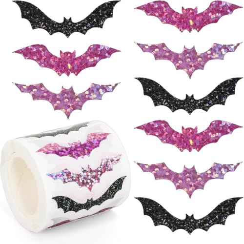 Glitter Bat Roll Stickers Halloween Decorative Labels for Fall Craft Party - style: Glitter Bat