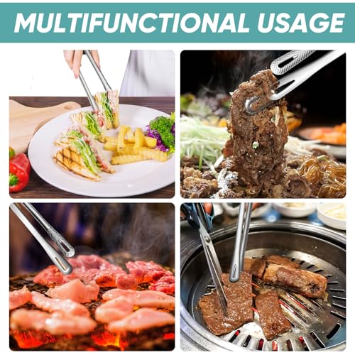 meekoo 6 Pcs Stainless Steel Korean BBQ Grill Tongs - size: 7.8 Inches