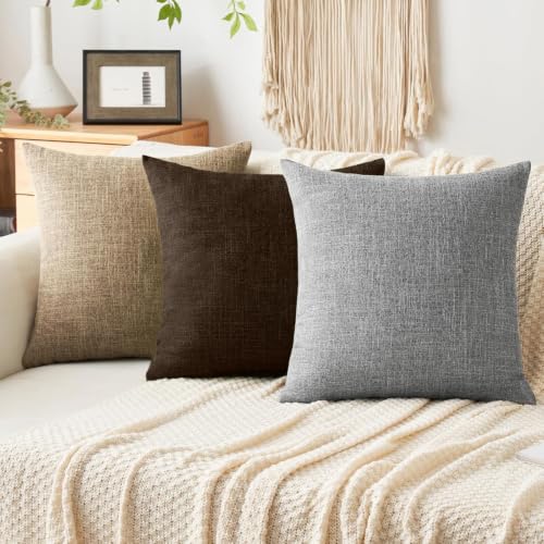 MIULEE Pack of 2 Decorative Linen Burlap Pillow Covers Farmhouse Boho Accent Pillowcases Modern Home Decor for Couch Sofa Bedroom Living Room 18x18 Inch Reddish Brown - color: Reddish Brown, size: 18" x 18" (Pack of 2)