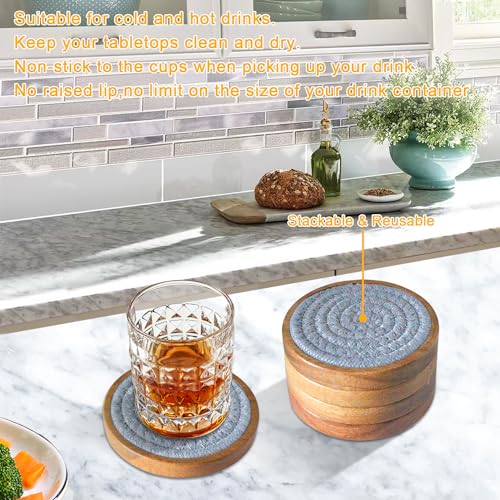 Wood Coasters for Drinks, Eykao Absorbent Coaster Sets of 5, Woven Drink Coasters for Coffee Table, Housewarming Gift for Farmhouse Home Decor,4 inches - color: Light Grey