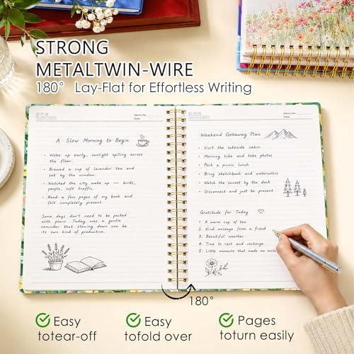 Green Floral Lined Spiral Notebook, Pretty Hardcover Journal 6'' x 8.4'', Watercolor Notebook for Women, Work, Writing, Journaling Gift - color: floral-03