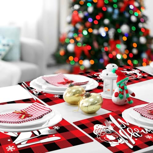 Christmas Placemats Set of 6 Red and Black Plastic Table Mat 17×13×0.04in - style: Christmas Red and Black Plaid