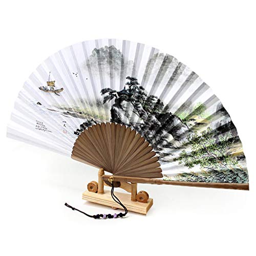 Korean Traditional Bamboo Hanji Hand Fan w/Norigae Large Folding Gift Landscape