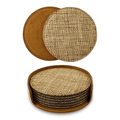 Smile Art Design Burlap COASTER Set of 6 with base Blank Round Burlap Textile Material Personalized Gifts Natural Decor House warming Farmhouse Living Room Kitchen Wedding Rustic Home Decor - color: Style 00 - Blank, size: Set of 6 - Round Coaster