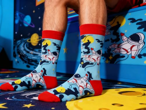 Colorful Funny Novelty Dress Socks for Men Women Teens Fathers Day Casual Fun Crazy Funky Graphic Crew Socks - color: 5 Pairs - Funny Math Space Science Astronaut Pattern Socks, size: 6-12