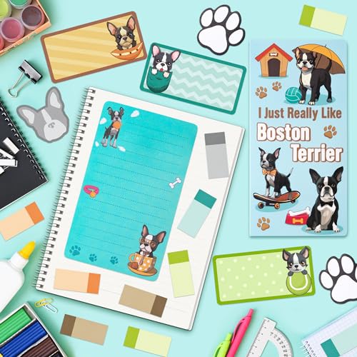 Xqumoi I Just Really Like Boston Terrier Sticky Notes Set, 550 Sheets, Cute Boston Terrier Self-Stick Notes Pads Animal Divider Tabs Bundle Writing Memo Pads Page Marker Back to School Office Supplies - color: 1pack-boston Terrier