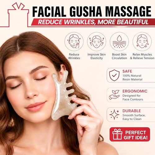 Premium 6 in 1 Head Scalping Massage Tool Comb for Hair|Head|Face|Eye|Neck|Resin Whole Body GuaSha Tool|Vintage Gift Package Relieve Stress Stay Young Home Massage Time-Penny Saver(Grey) - color: Resin Grey