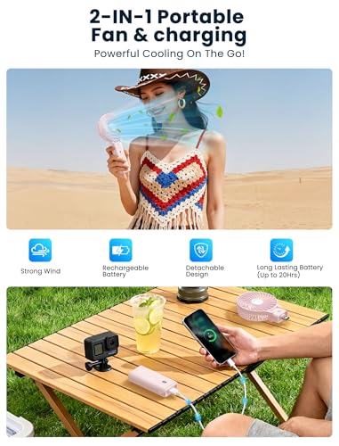 HandFan 5200mAh Handheld Fan Rechargeable, 20H Runtime Hand Fan, 3 Speeds Strong Airflow, Personal 180° Foldable Portable Fans for Travel/Summer/Concerts/Lash/Commute, Gifts for Women (Cherry Pink) - color: Cherry Pink