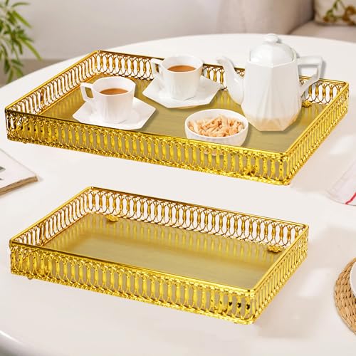 Funerom Gold Decorative Serving Tray Set of 2 Rectangular