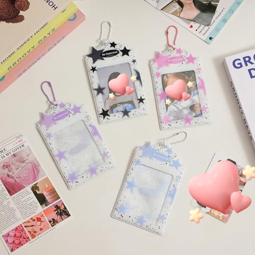 2 Pcs Photocard Holder Keychain, Cute Stars PVC Card Case - color: Blue