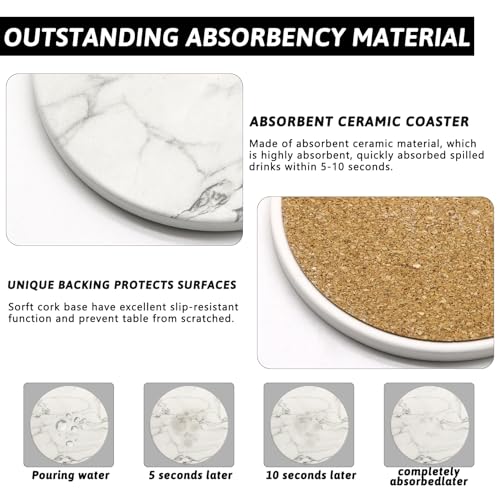 Coaster Set of 4, Ceramic Drink Coasters with Holder, 4 Inch Round - style: 4 coasters Style B