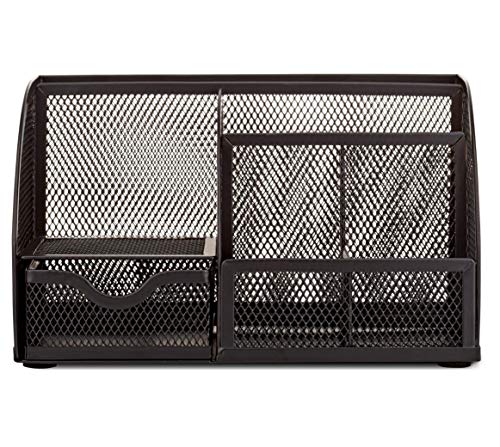 Annova Mesh Desk Organizer Office with 7 Compartments + Drawer/Desk Tidy Candy/Pen Holder/Multifunctional Organizer (Black) - color: Black